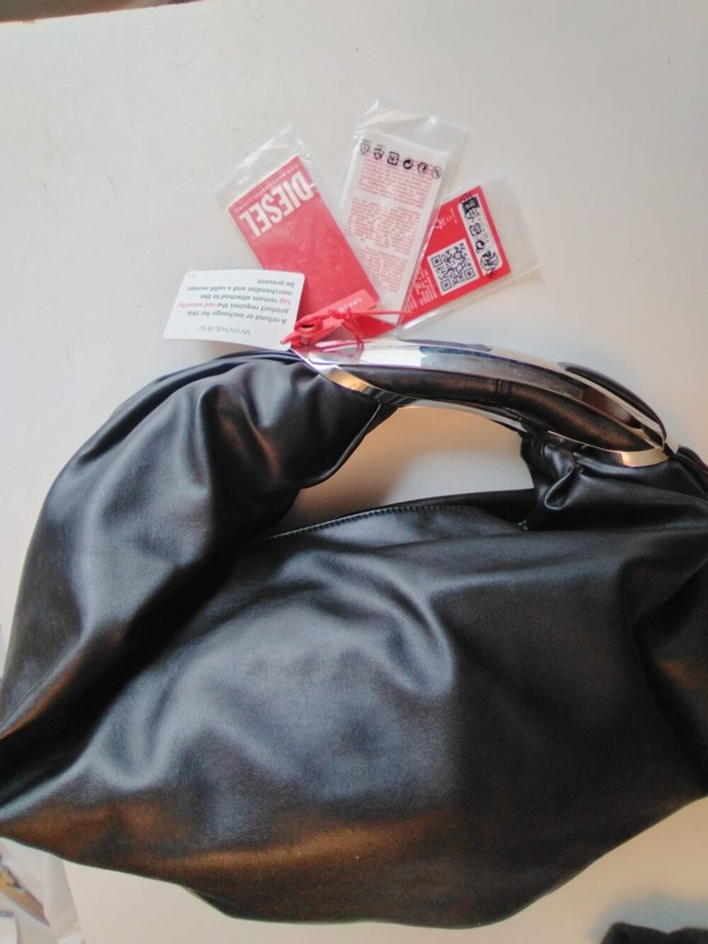NWT Diesel Grab-D Hobo S Handbag - Black Leather with Metal Handle - Picture 8 of 14